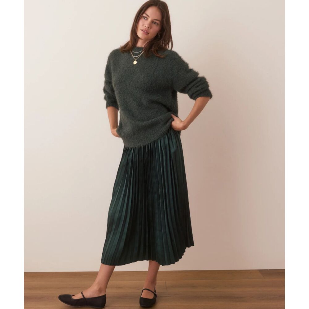 Marine Layer Womens XS Chelsea Pleated Midi Skirt Green Gables New